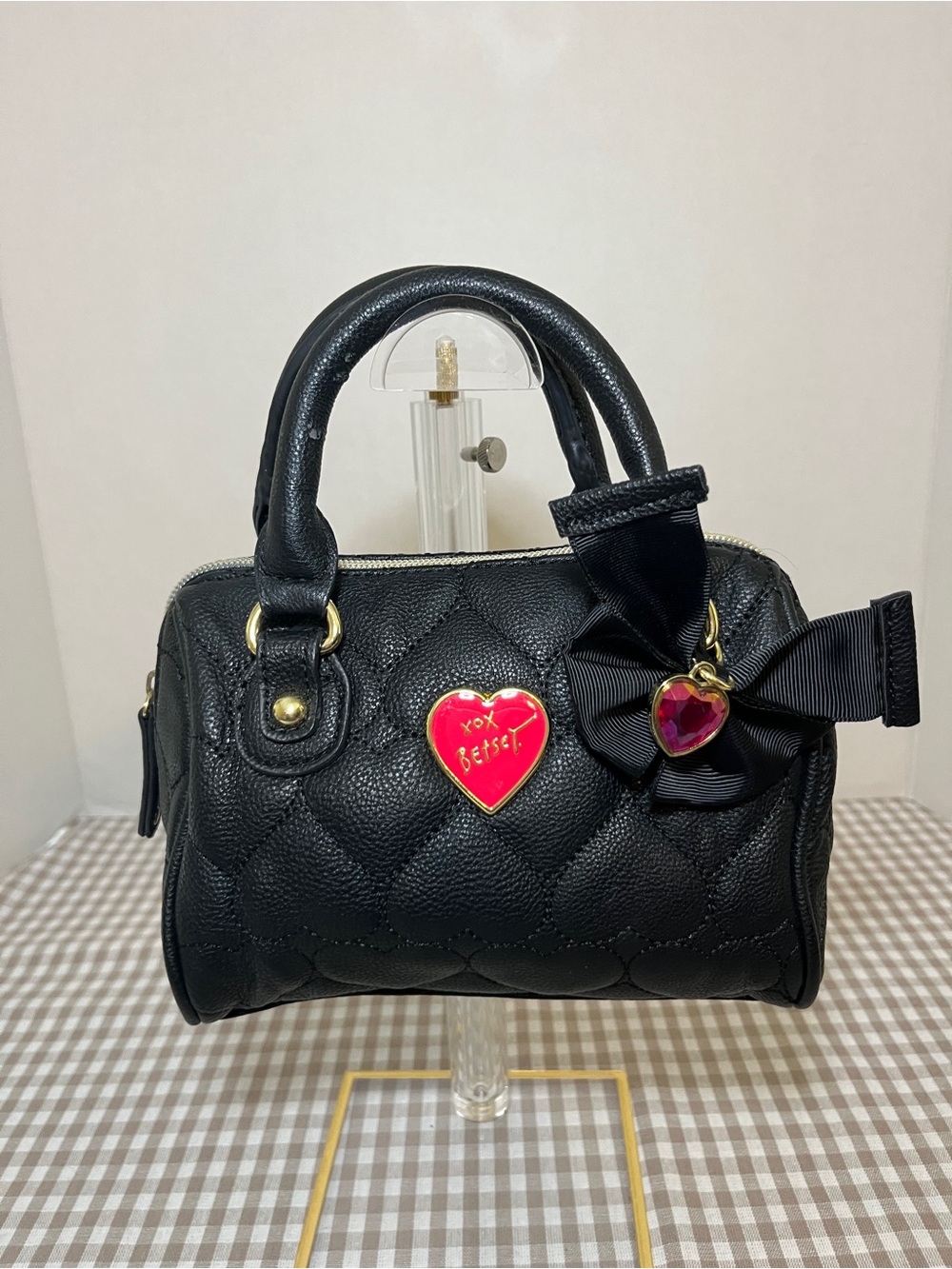 Betsey Johnson Black Quilted Faux Leather Mini Tote Bag